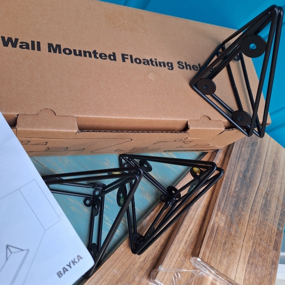 NEW Display Shelves Floating Wall Shelving w Metal Brackets Natural Wood Color - Picture 9 of 17